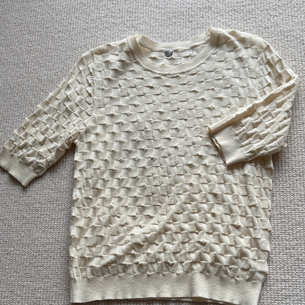 Margaret O'Leary Cream Basketweave Crewneck Sweater